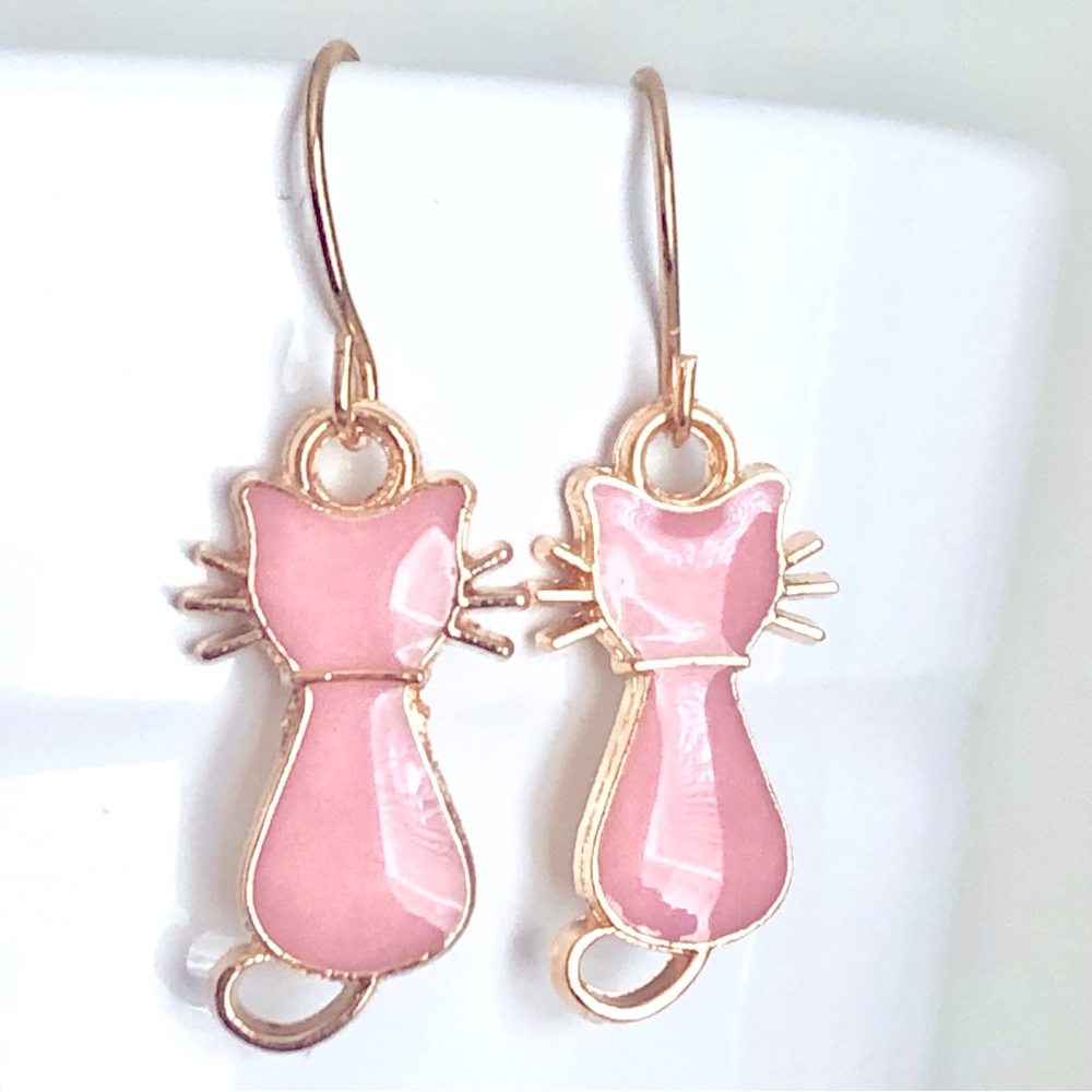 New Kitten Cat Dangle Drop Earrings Cute Pet Gift Cartoon Anime Kitty Rose Pink